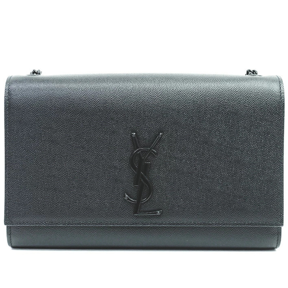 Yves Saint Laurent Shoulder Bag Kate Satchel YSL Logo Chain Calf Leather Black